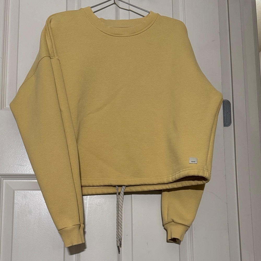 Vuori Cropped Drawstring Sweatshirt in Pale Yellow